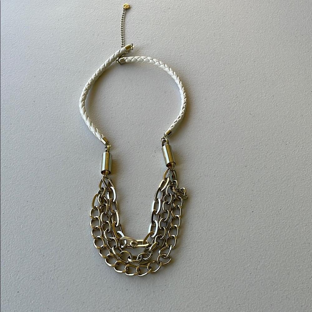 Silver and White Multi-Strand Necklace with Cord